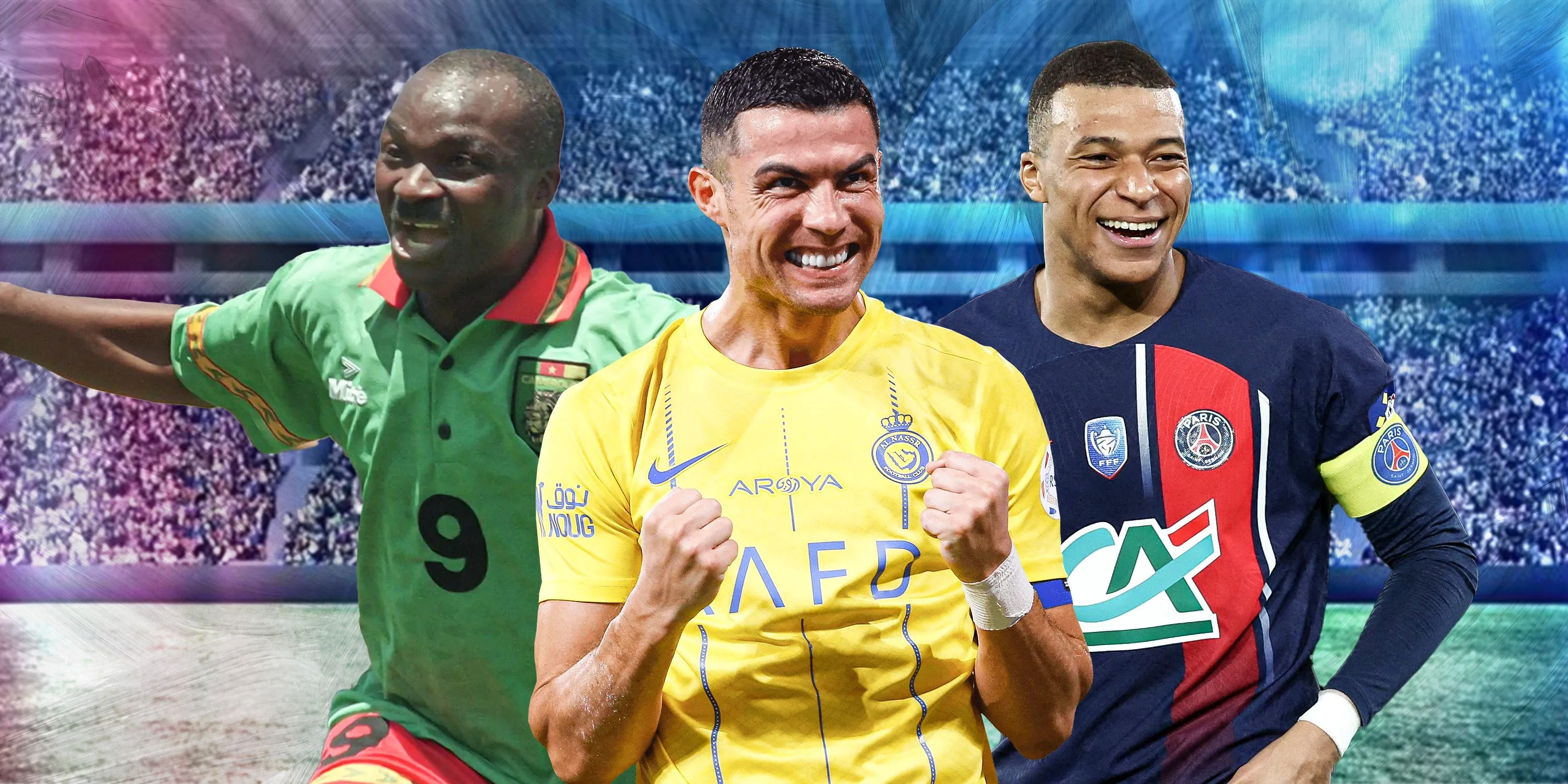 Tổng hợp những pha ăn mừng bàn thắng kinh điển của Roger Milla, Cristiano Ronaldo và Kylian Mbappe trong lịch sử bóng đá.