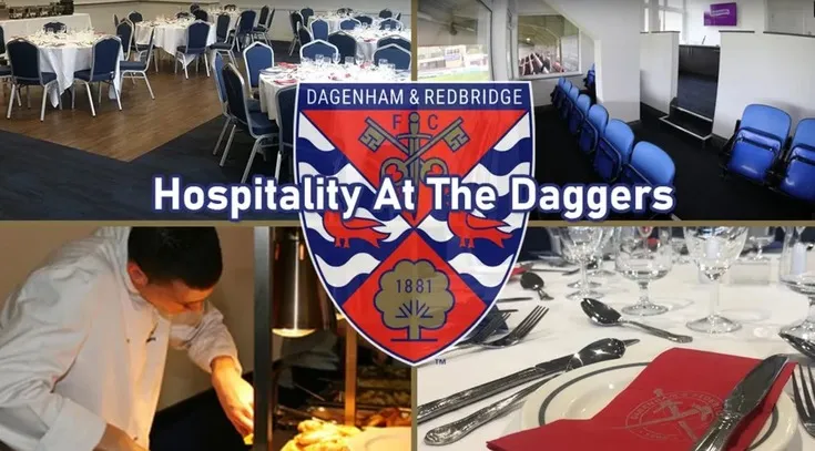Khu vực dịch vụ khách sạn sang trọng tại sân Victoria Road, nơi Dagenham &amp; Redbridge mang đến trải nghiệm cao cấp cho những người hâm mộ đặc biệt.