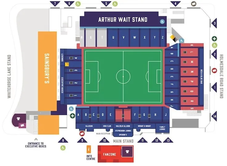 Sơ đồ bố trí các khán đài tại sân Selhurst Park