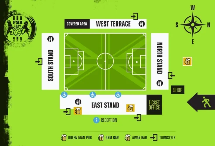Sơ đồ bố trí chỗ ngồi tại sân The New Lawn của Forest Green Rovers