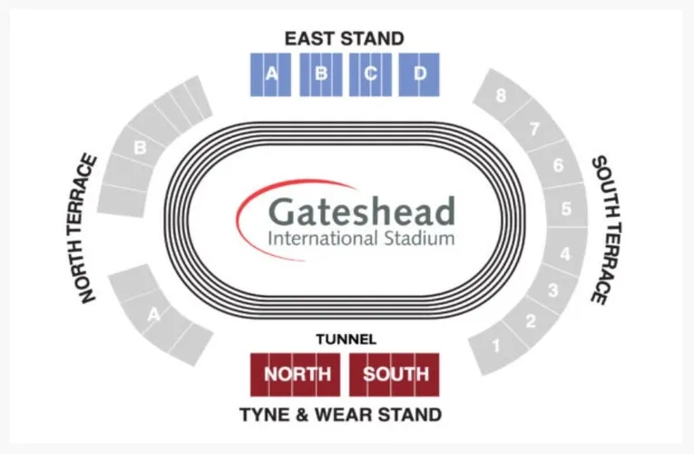 Sơ đồ chi tiết các khán đài và khu vực chỗ ngồi tại sân Gateshead International
