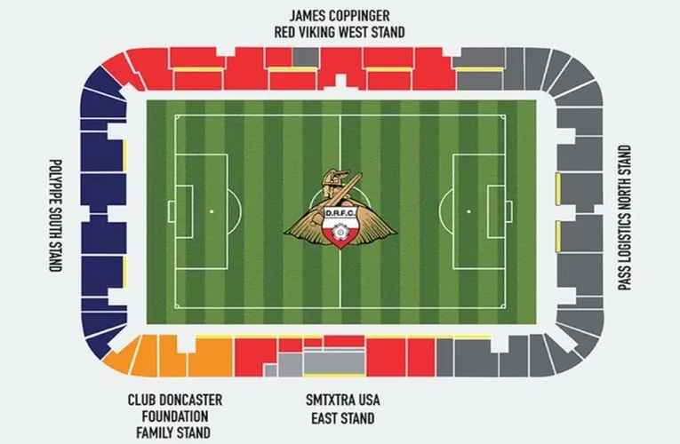 Sơ đồ chỗ ngồi chi tiết của sân Eco-Power Stadium, giúp định hướng cho khán giả.