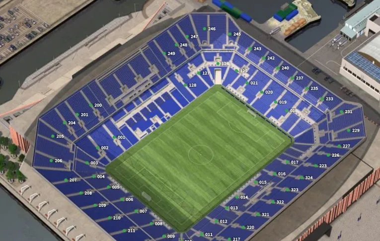 Sơ đồ chỗ ngồi chi tiết của sân vận động Hill Dickinson Stadium, đảm bảo tầm nhìn hoàn hảo cho người hâm mộ.