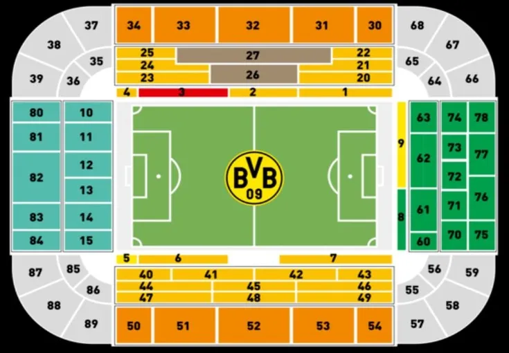Sơ đồ chỗ ngồi Signal Iduna Park, hướng dẫn khán giả tìm vị trí trên sân