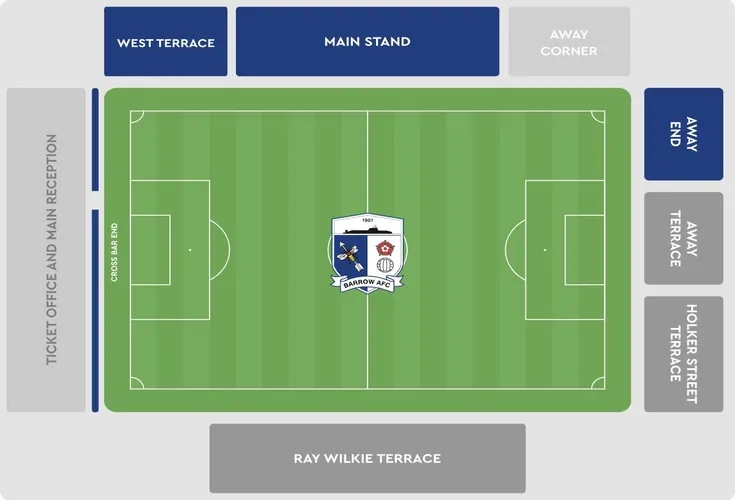 Sơ đồ tổng quan sân vận động Holker Street, hướng dẫn chỗ ngồi cho người hâm mộ Barrow AFC