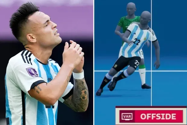 Lautaro Martinez bị xác định việt vị bằng công nghệ SAOT tại World Cup 2022 - ví dụ tác động vạch vôi và VAR