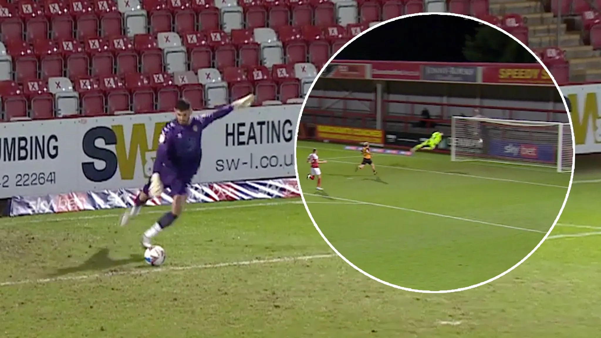 Thủ thành Tom King ghi bàn từ pha phát bóng lên khoảng 96m, kỷ lục thế giới.