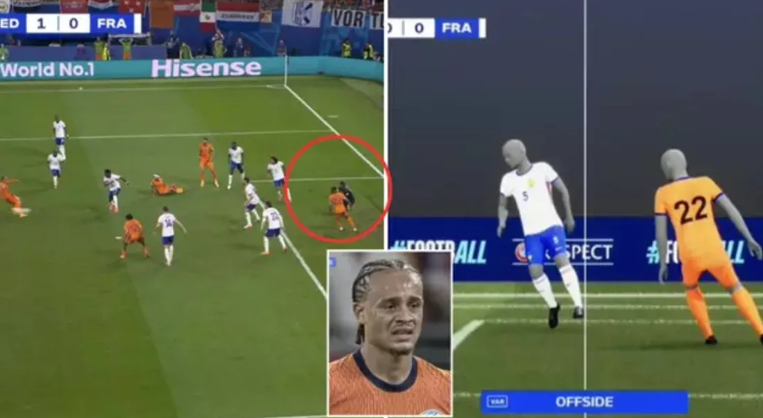 Tình huống Denzel Dumfries đứng ở tư thế việt vị, ảnh hưởng tới quyết định không công nhận bàn thắng ở EURO 2024